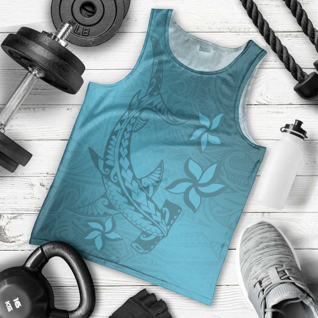 Dark Cyan Gradient Polynesia Men Tank Top Hawaiian Tribal Hammerhead Shark Tattoo LT14 - Polynesian Pride