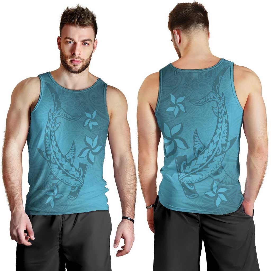 Dark Cyan Gradient Polynesia Men Tank Top Hawaiian Tribal Hammerhead Shark Tattoo LT14 - Polynesian Pride