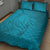 Dark Cyan Gradient Polynesia Quilt Bed Set Hawaiian Tribal Hammerhead Shark Tattoo