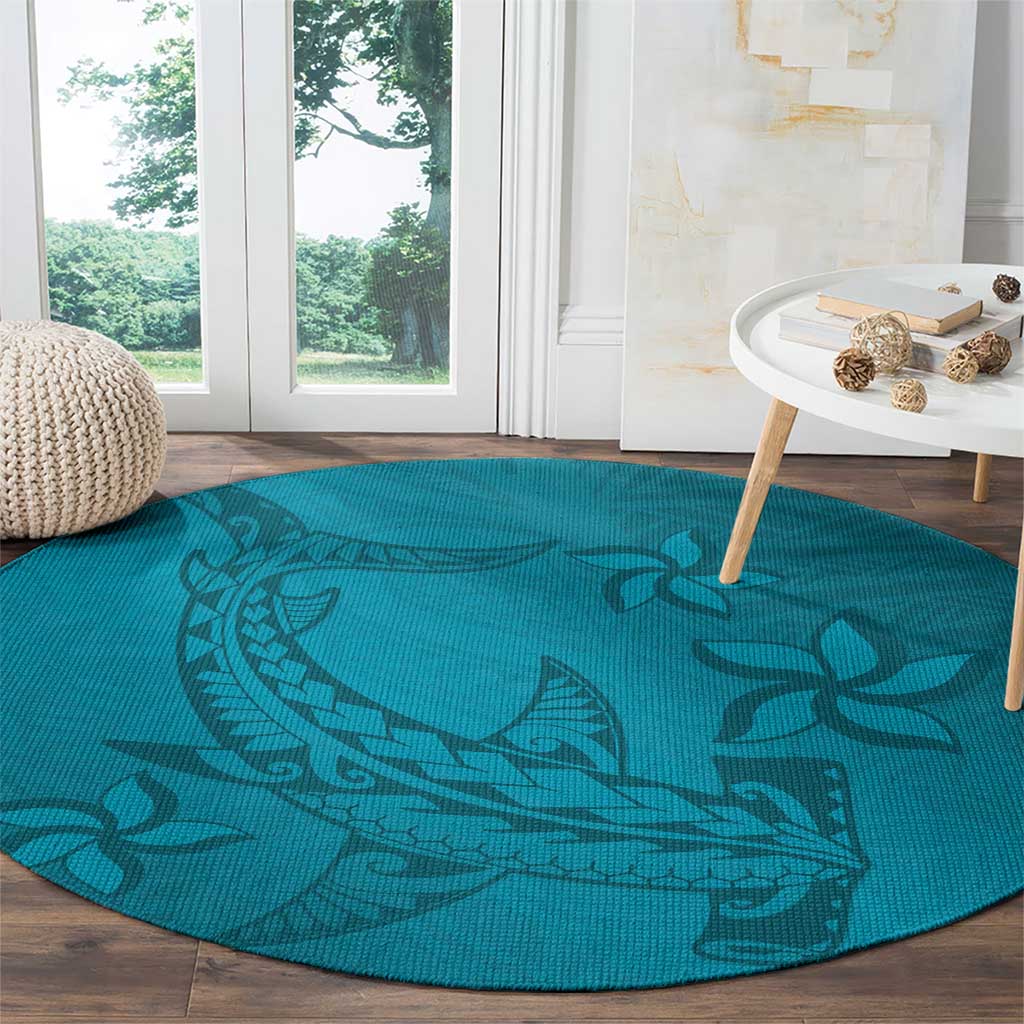 Dark Cyan Gradient Polynesia Round Carpet Hawaiian Tribal Hammerhead Shark Tattoo