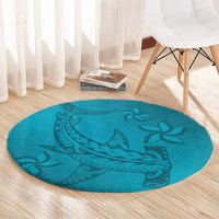 Dark Cyan Gradient Polynesia Round Carpet Hawaiian Tribal Hammerhead Shark Tattoo