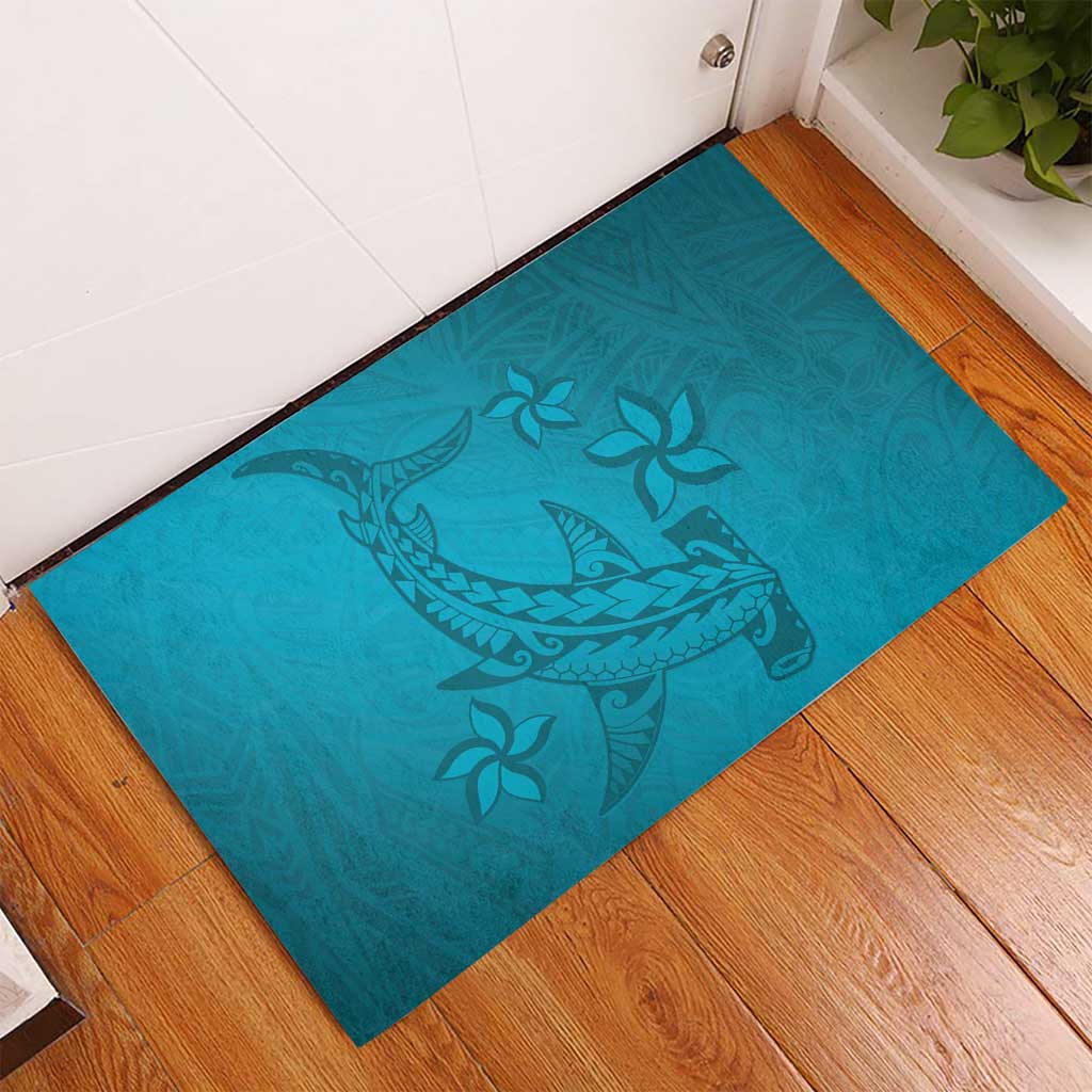 Dark Cyan Gradient Polynesia Rubber Doormat Hawaiian Tribal Hammerhead Shark Tattoo LT14 - Polynesian Pride