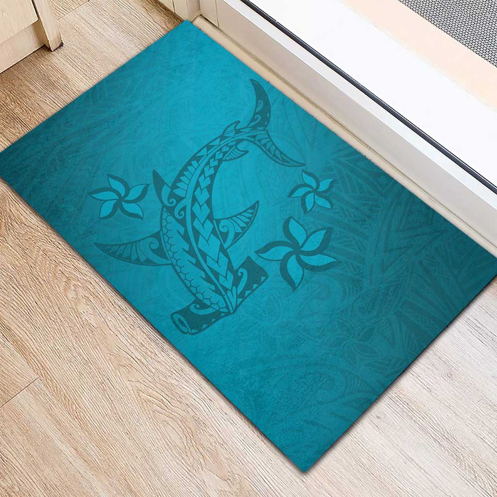 Dark Cyan Gradient Polynesia Rubber Doormat Hawaiian Tribal Hammerhead Shark Tattoo LT14 - Polynesian Pride