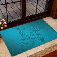 Dark Cyan Gradient Polynesia Rubber Doormat Hawaiian Tribal Hammerhead Shark Tattoo LT14 - Polynesian Pride