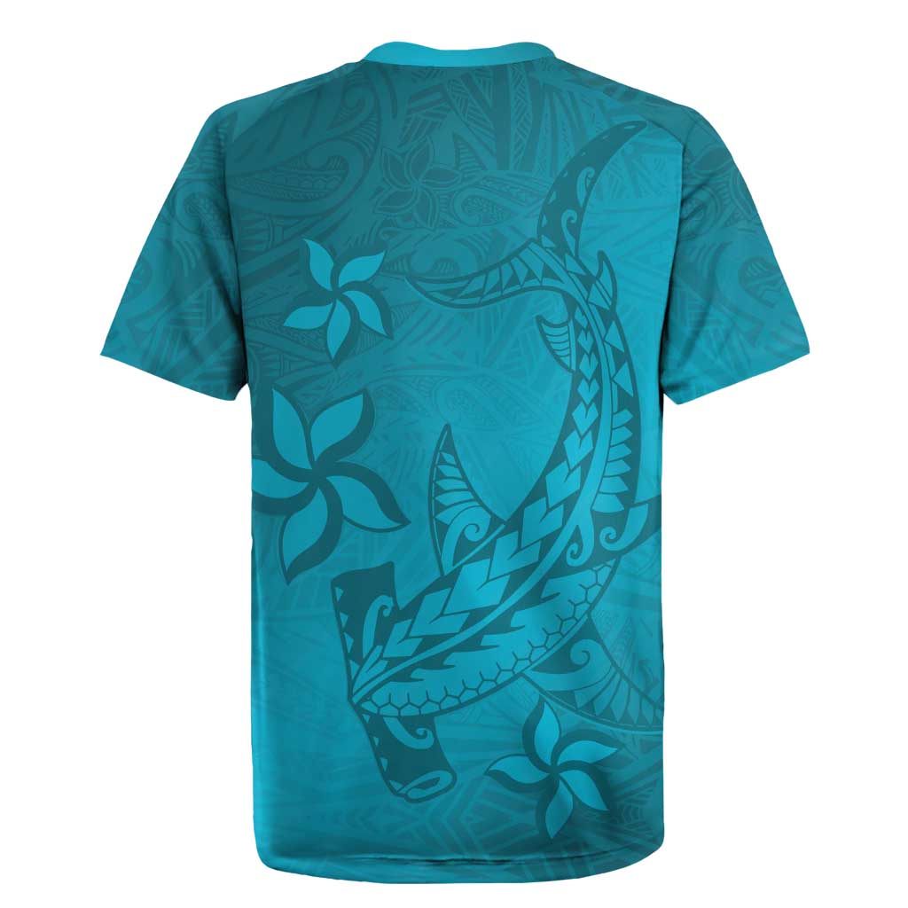 Dark Cyan Gradient Polynesia Rugby Jersey Hawaiian Tribal Hammerhead Shark Tattoo LT14 - Polynesian Pride