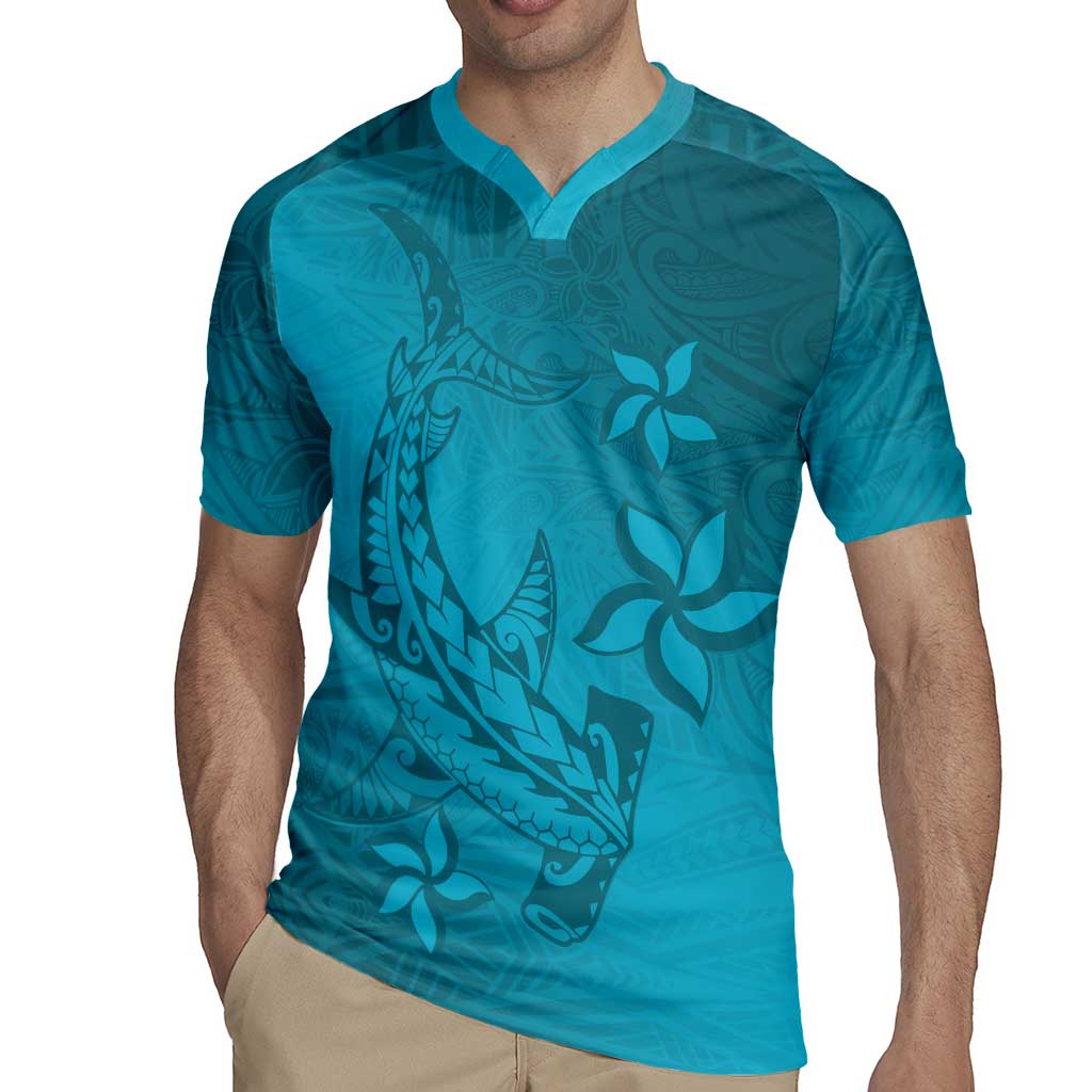 Dark Cyan Gradient Polynesia Rugby Jersey Hawaiian Tribal Hammerhead Shark Tattoo LT14 - Polynesian Pride