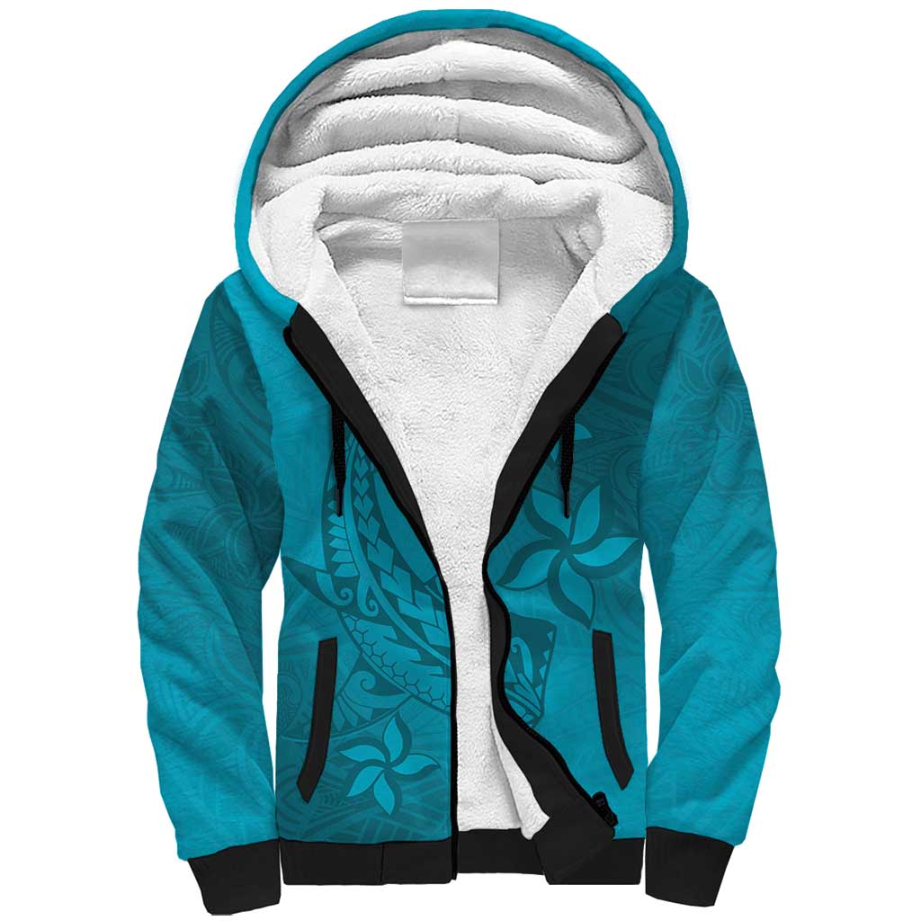 Dark Cyan Gradient Polynesia Sherpa Hoodie Hawaiian Tribal Hammerhead Shark Tattoo LT14 Unisex Dark Cyan - Polynesian Pride