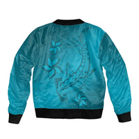 Dark Cyan Gradient Polynesia Sleeve Zip Bomber Jacket Hawaiian Tribal Hammerhead Shark Tattoo