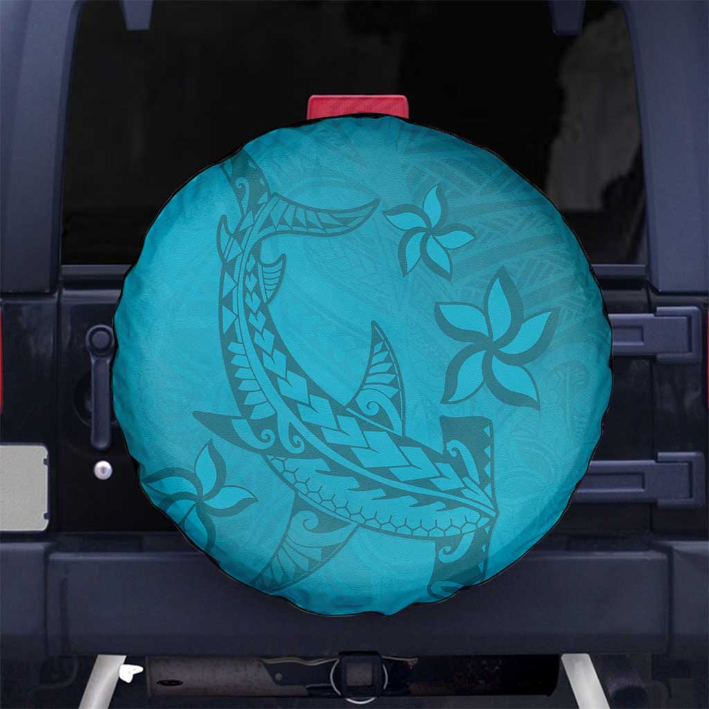 Dark Cyan Gradient Polynesia Spare Tire Cover Hawaiian Tribal Hammerhead Shark Tattoo LT14 - Polynesian Pride