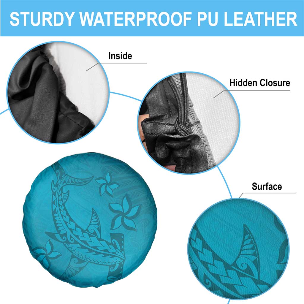 Dark Cyan Gradient Polynesia Spare Tire Cover Hawaiian Tribal Hammerhead Shark Tattoo LT14 - Polynesian Pride