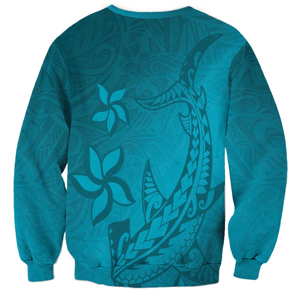 Dark Cyan Gradient Polynesia Sweatshirt Hawaiian Tribal Hammerhead Shark Tattoo LT14 - Polynesian Pride