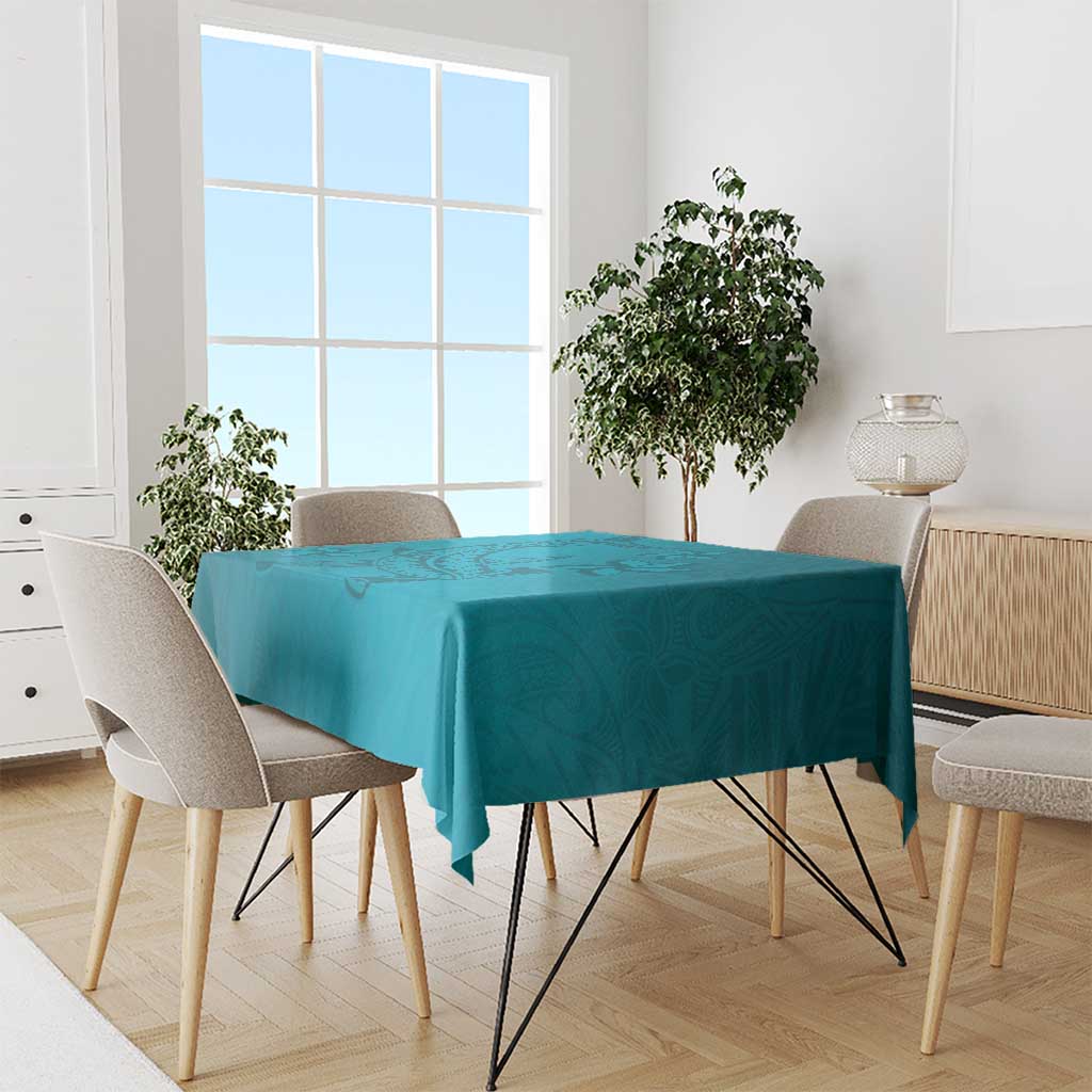 Dark Cyan Gradient Polynesia Tablecloth Hawaiian Tribal Hammerhead Shark Tattoo LT14 - Polynesian Pride