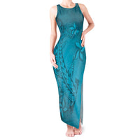 Dark Cyan Gradient Polynesia Tank Maxi Dress Hawaiian Tribal Hammerhead Shark Tattoo LT14 Women Dark Cyan - Polynesian Pride