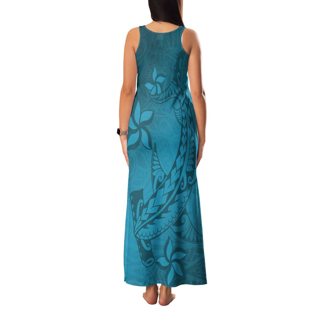 Dark Cyan Gradient Polynesia Tank Maxi Dress Hawaiian Tribal Hammerhead Shark Tattoo LT14 - Polynesian Pride