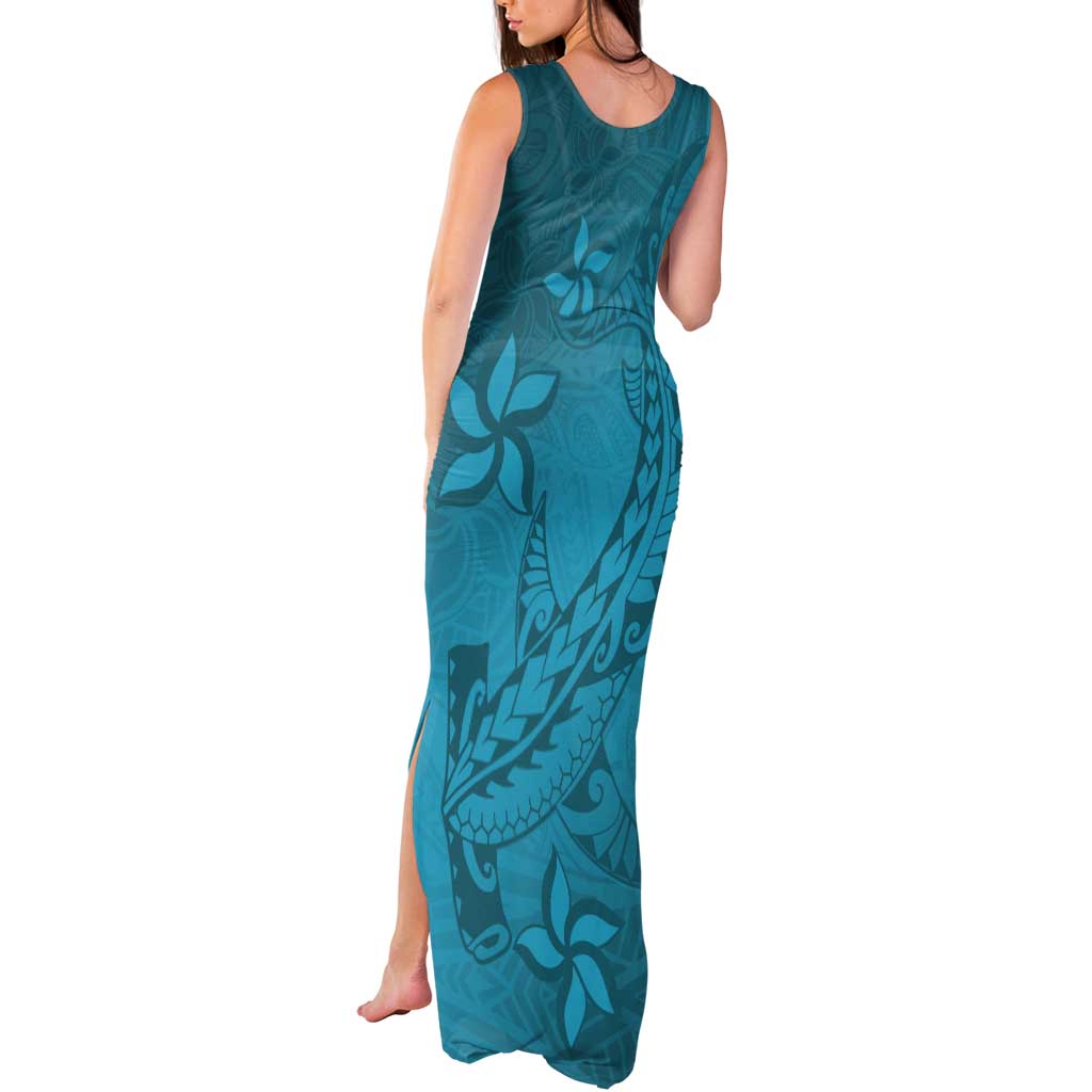 Dark Cyan Gradient Polynesia Tank Maxi Dress Hawaiian Tribal Hammerhead Shark Tattoo LT14 - Polynesian Pride