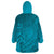 Dark Cyan Gradient Polynesia Wearable Blanket Hoodie Hawaiian Tribal Hammerhead Shark Tattoo