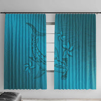 Dark Cyan Gradient Polynesia Window Curtain Hawaiian Tribal Hammerhead Shark Tattoo LT14 With Hooks Dark Cyan - Polynesian Pride
