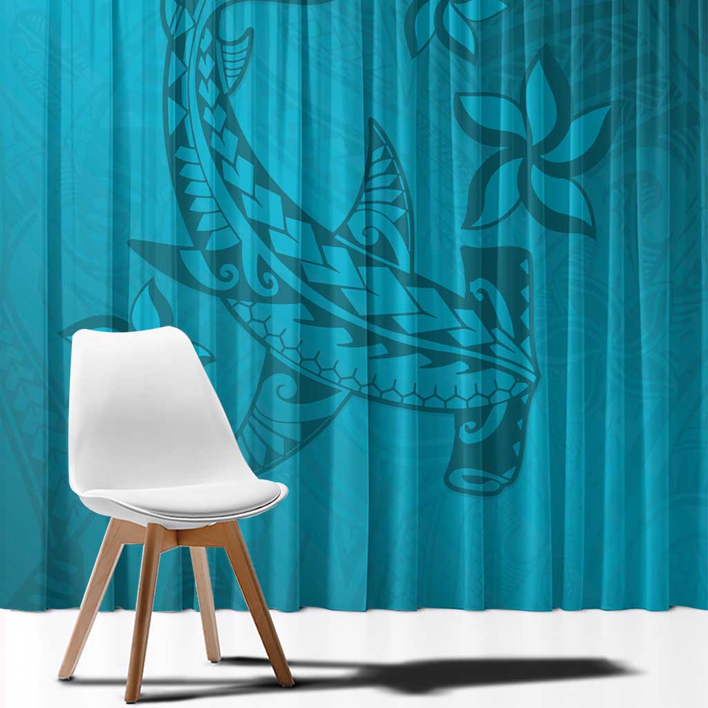 Dark Cyan Gradient Polynesia Window Curtain Hawaiian Tribal Hammerhead Shark Tattoo LT14 - Polynesian Pride