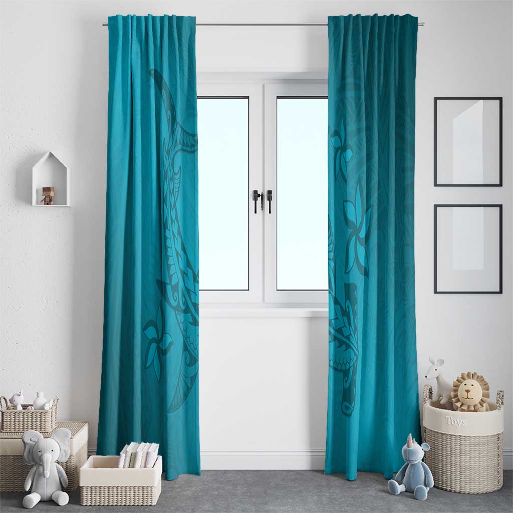 Dark Cyan Gradient Polynesia Window Curtain Hawaiian Tribal Hammerhead Shark Tattoo LT14 - Polynesian Pride