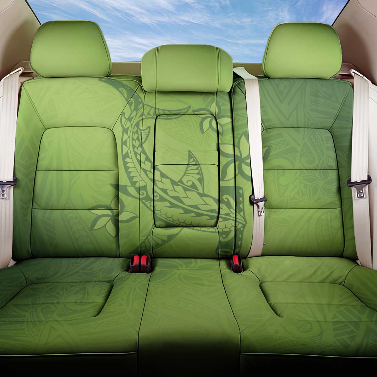 Green Gradient Polynesia Back Car Seat Cover Hawaiian Tribal Hammerhead Shark Tattoo