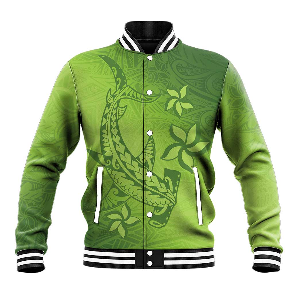 Green Gradient Polynesia Baseball Jacket Hawaiian Tribal Hammerhead Shark Tattoo LT14 Unisex Green - Polynesian Pride