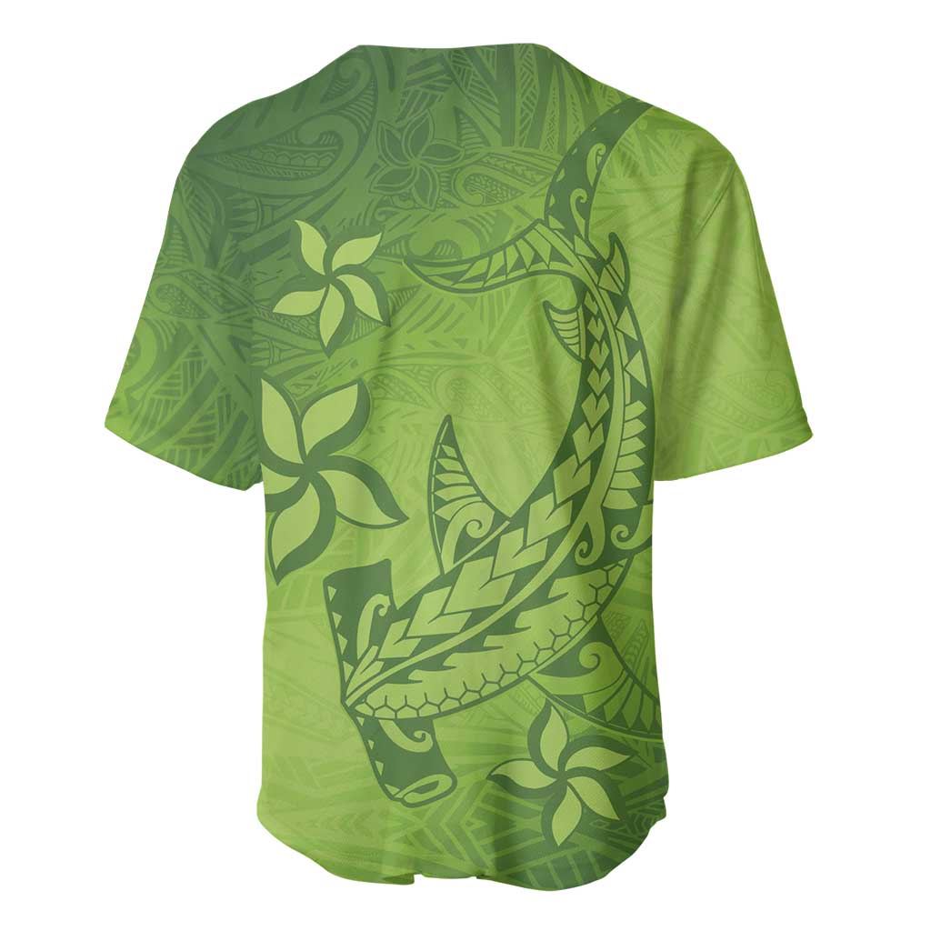 Green Gradient Polynesia Baseball Jersey Hawaiian Tribal Hammerhead Shark Tattoo