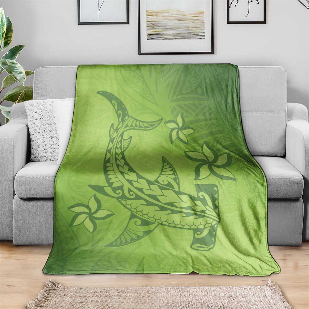 Green Gradient Polynesia Blanket Hawaiian Tribal Hammerhead Shark Tattoo LT14 - Polynesian Pride