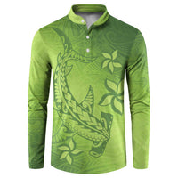 Green Gradient Polynesia Button Sweatshirt Hawaiian Tribal Hammerhead Shark Tattoo LT14 Green - Polynesian Pride