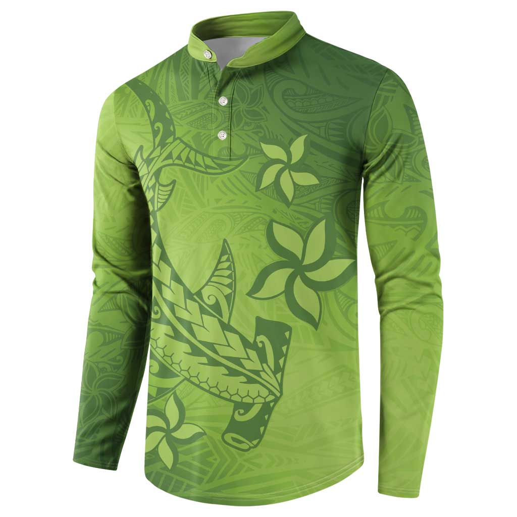 Green Gradient Polynesia Button Sweatshirt Hawaiian Tribal Hammerhead Shark Tattoo LT14 - Polynesian Pride