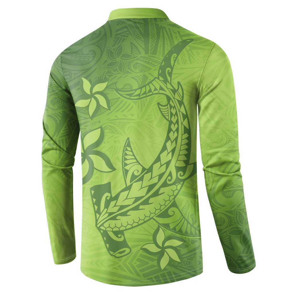 Green Gradient Polynesia Button Sweatshirt Hawaiian Tribal Hammerhead Shark Tattoo LT14 - Polynesian Pride