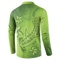 Green Gradient Polynesia Button Sweatshirt Hawaiian Tribal Hammerhead Shark Tattoo LT14 - Polynesian Pride