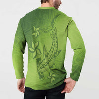 Green Gradient Polynesia Button Sweatshirt Hawaiian Tribal Hammerhead Shark Tattoo LT14 - Polynesian Pride