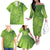 Green Gradient Polynesia Family Matching Off The Shoulder Long Sleeve Dress and Hawaiian Shirt Hawaiian Tribal Hammerhead Shark Tattoo