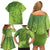 Green Gradient Polynesia Family Matching Off Shoulder Short Dress and Hawaiian Shirt Hawaiian Tribal Hammerhead Shark Tattoo