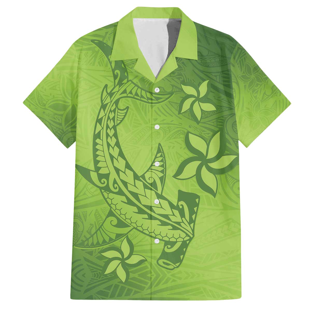 Green Gradient Polynesia Family Matching Puletasi and Hawaiian Shirt Hawaiian Tribal Hammerhead Shark Tattoo LT14 Dad's Shirt - Short Sleeve Green - Polynesian Pride