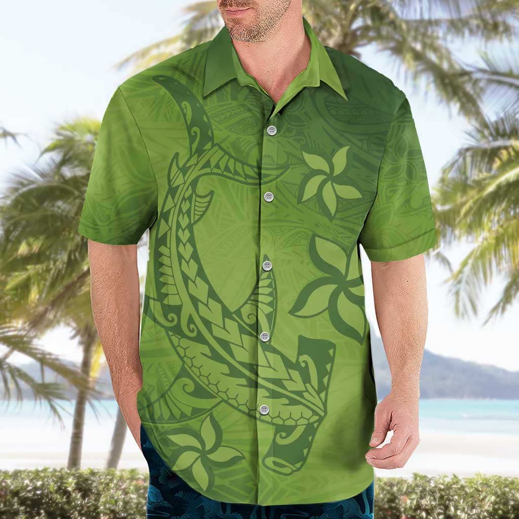 Green Gradient Polynesia Hawaiian Shirt Hawaiian Tribal Hammerhead Shark Tattoo LT14 - Polynesian Pride