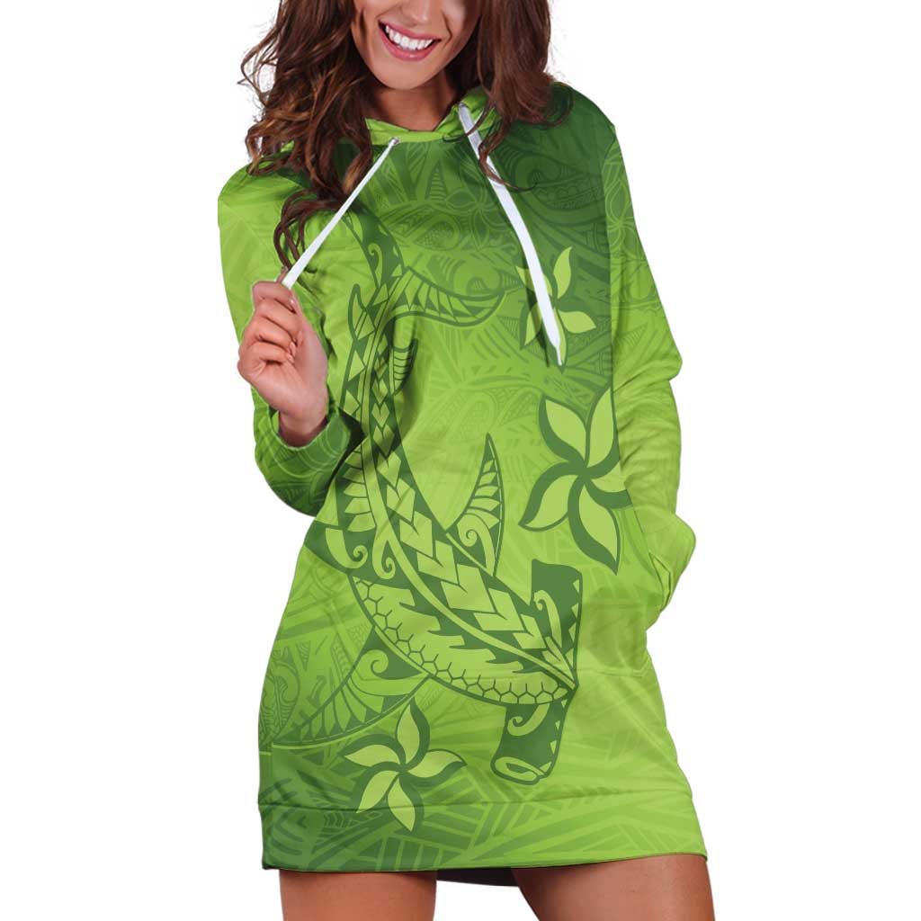 Green Gradient Polynesia Hoodie Dress Hawaiian Tribal Hammerhead Shark Tattoo LT14 Green - Polynesian Pride
