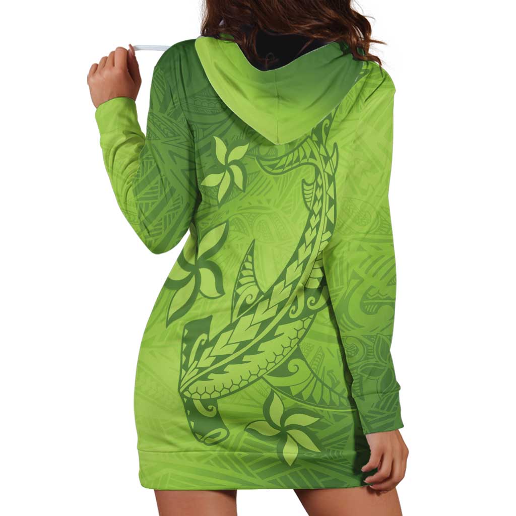 Green Gradient Polynesia Hoodie Dress Hawaiian Tribal Hammerhead Shark Tattoo LT14 - Polynesian Pride