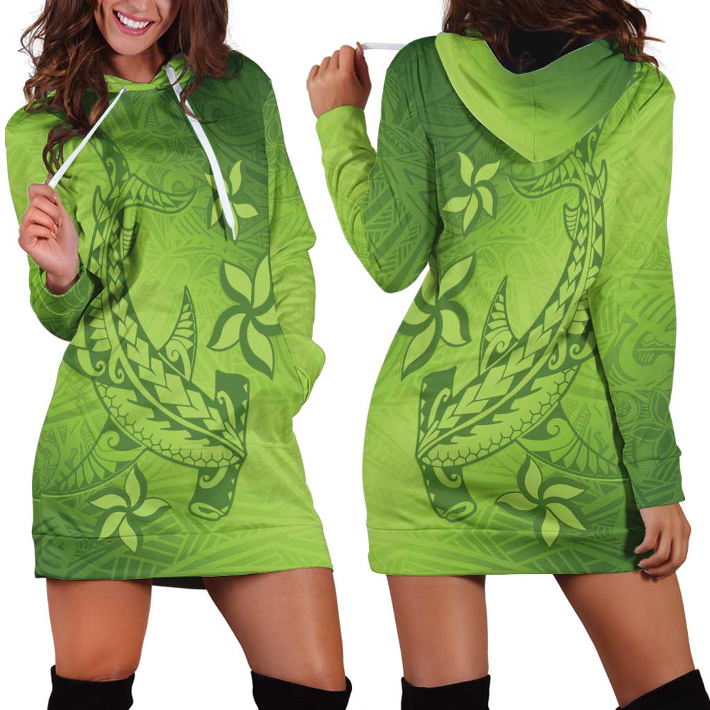 Green Gradient Polynesia Hoodie Dress Hawaiian Tribal Hammerhead Shark Tattoo LT14 - Polynesian Pride