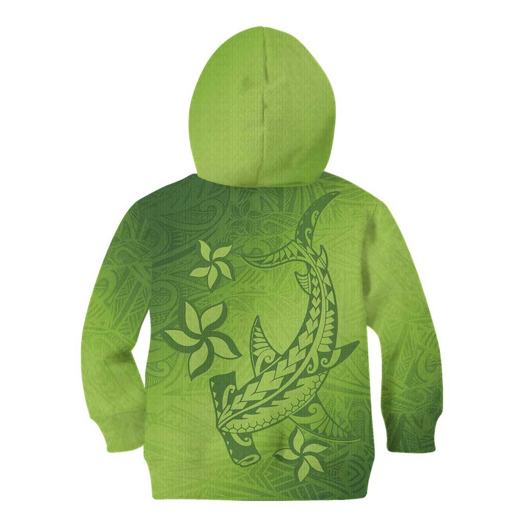 Green Gradient Polynesia Kid Hoodie Hawaiian Tribal Hammerhead Shark Tattoo