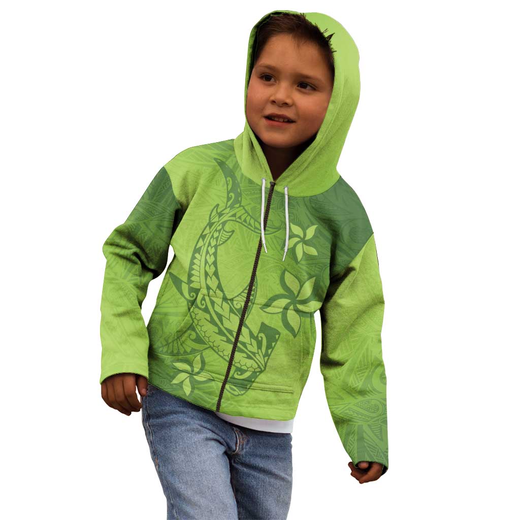 Green Gradient Polynesia Kid Hoodie Hawaiian Tribal Hammerhead Shark Tattoo