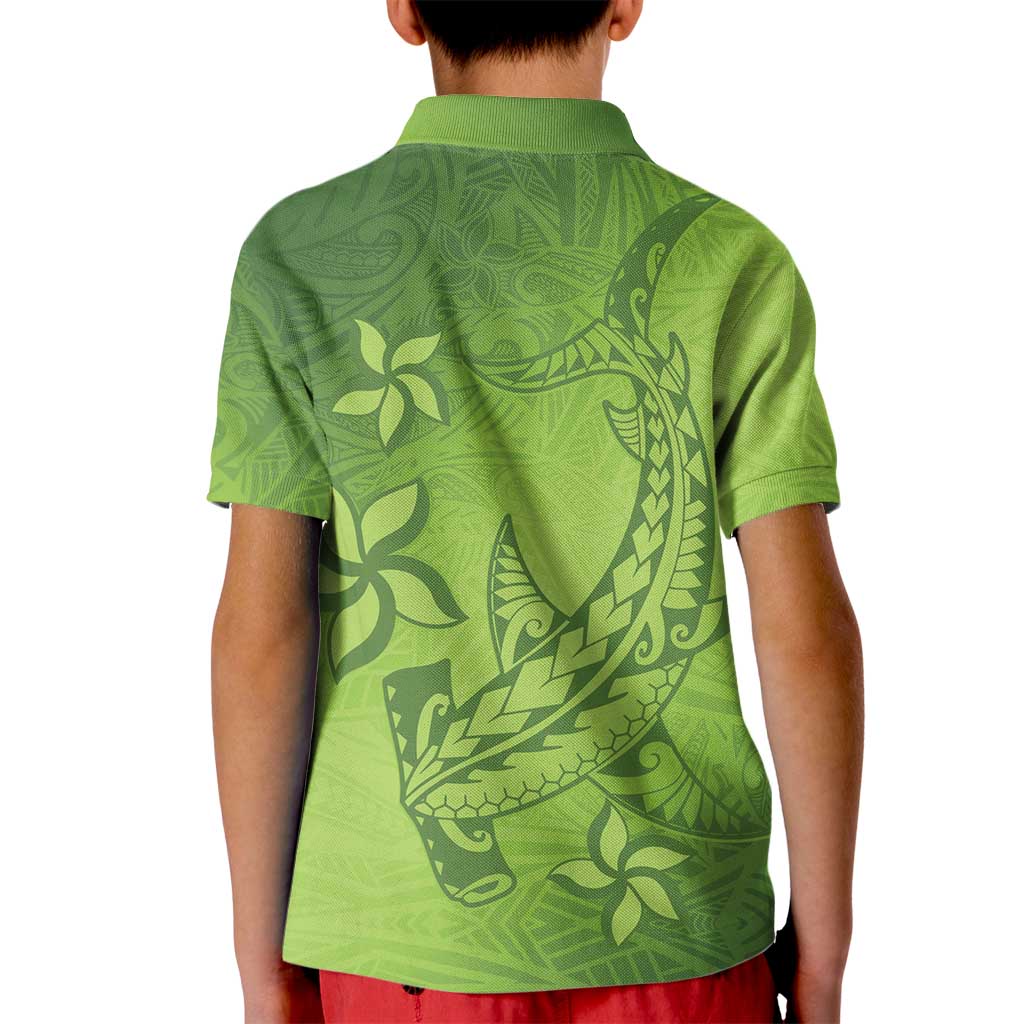Green Gradient Polynesia Kid Polo Shirt Hawaiian Tribal Hammerhead Shark Tattoo