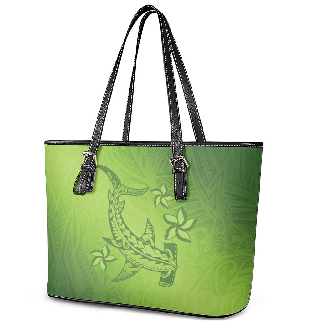 Green Gradient Polynesia Leather Tote Bag Hawaiian Tribal Hammerhead Shark Tattoo LT14 - Polynesian Pride