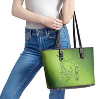 Green Gradient Polynesia Leather Tote Bag Hawaiian Tribal Hammerhead Shark Tattoo LT14 - Polynesian Pride