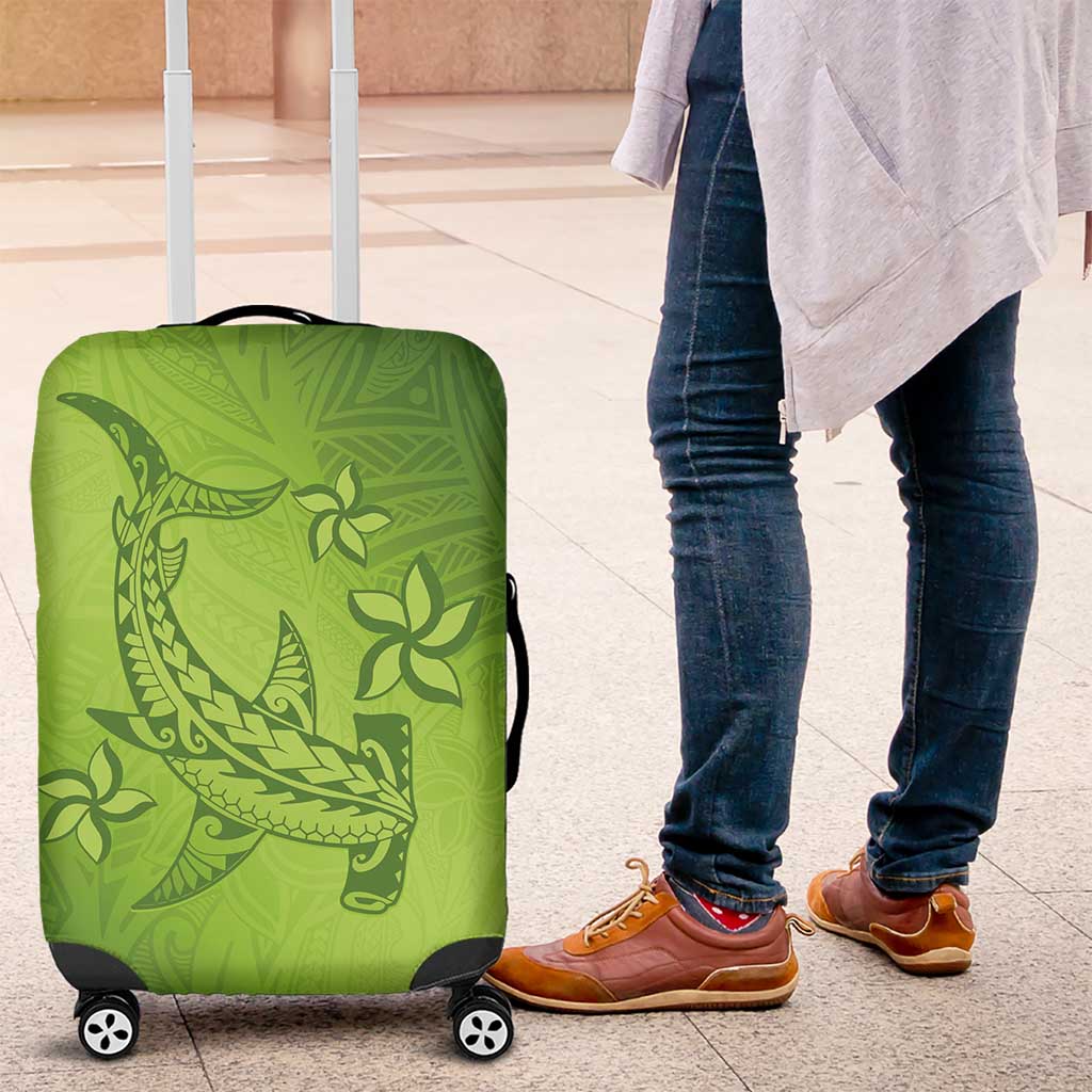 Green Gradient Polynesia Luggage Cover Hawaiian Tribal Hammerhead Shark Tattoo