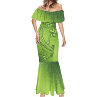 Green Gradient Polynesia Mermaid Dress Hawaiian Tribal Hammerhead Shark Tattoo