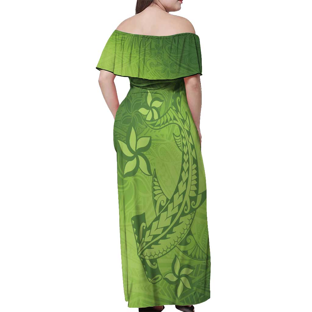 Green Gradient Polynesia Off Shoulder Maxi Dress Hawaiian Tribal Hammerhead Shark Tattoo LT14 - Polynesian Pride