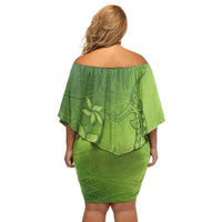 Green Gradient Polynesia Off Shoulder Short Dress Hawaiian Tribal Hammerhead Shark Tattoo LT14 - Polynesian Pride