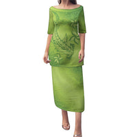Green Gradient Polynesia Puletasi Hawaiian Tribal Hammerhead Shark Tattoo LT14 Long Dress Green - Polynesian Pride