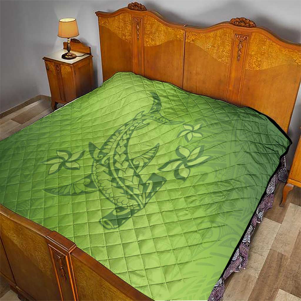 Green Gradient Polynesia Quilt Hawaiian Tribal Hammerhead Shark Tattoo